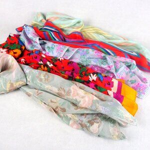 Five Vintage 1980s Liz Claiborne Silk Scarves Flowers and Stripes